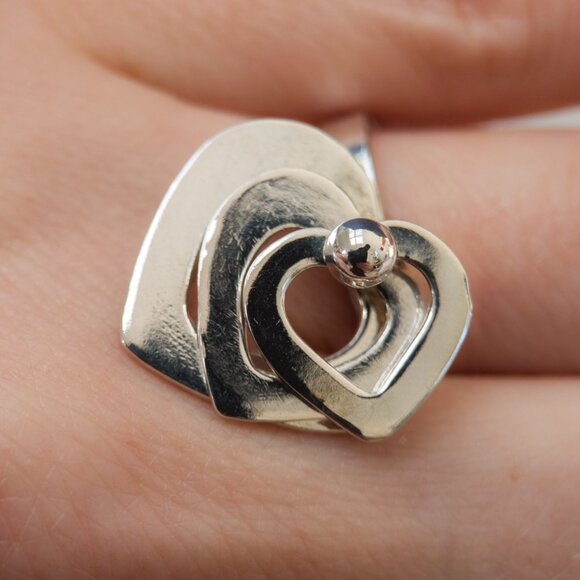 Sterling Kinetic Triple-Heart Ring — Size ~7.25 - Picture 9 of 10